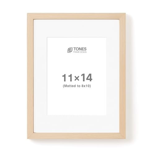 TONES FRAME DESIGN 11x14 Natural Wood Frame with 8x10 Mat, Solid Wood Veneer Finish Picture Frame, and Plexiglass Front for Poster Gallery Wall Home Decor - Image 1