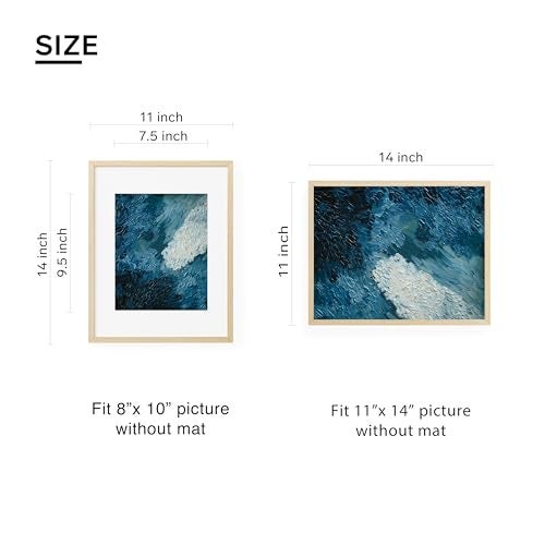 TONES FRAME DESIGN 11x14 Natural Wood Frame with 8x10 Mat, Solid Wood Veneer Finish Picture Frame, and Plexiglass Front for Poster Gallery Wall Home Decor - Image 2