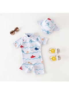Boys One-Piece Long Sleeve Hooded Sun Protection Swimwear White Ocean World