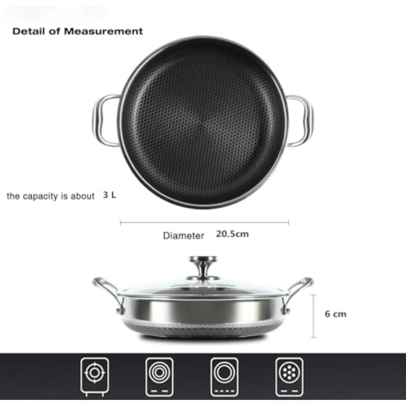 Stainless Steel Nonstick Saute Pan, Cookware with Lid, 28CM Deep Frying Pan, Nonstick Cooking Pot with Handles, Large Skillet, Wok Pan Compatible with All Cooktops, Dishwasher Safe - Image 4