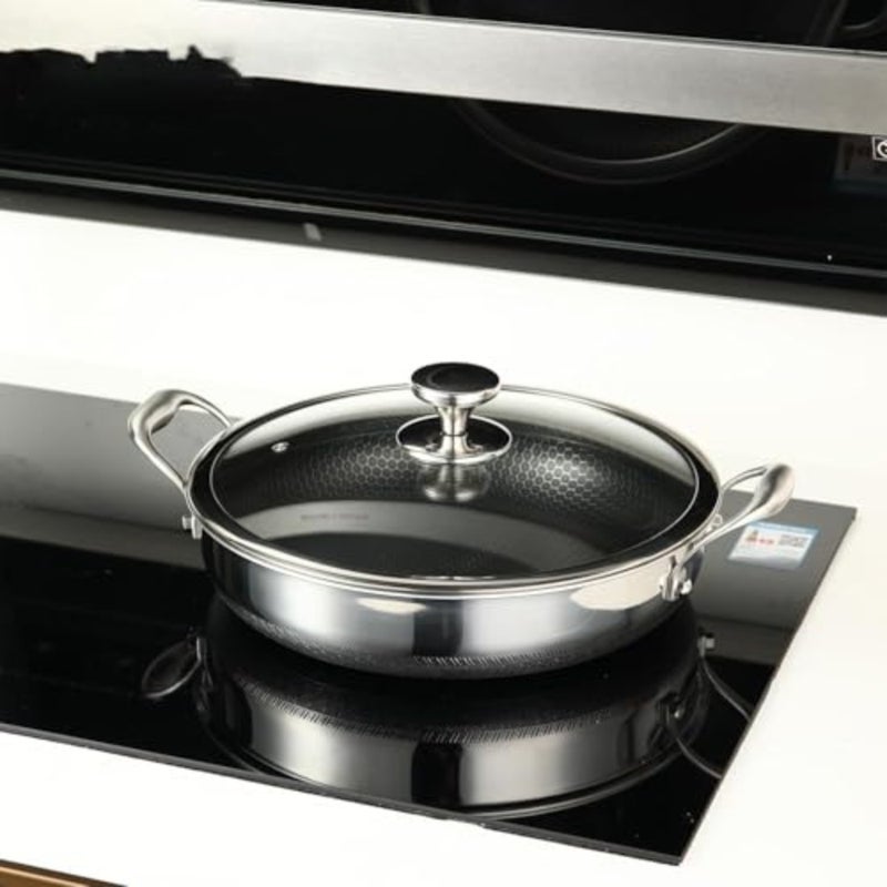 Stainless Steel Nonstick Saute Pan, Cookware with Lid, 28CM Deep Frying Pan, Nonstick Cooking Pot with Handles, Large Skillet, Wok Pan Compatible with All Cooktops, Dishwasher Safe - Image 3
