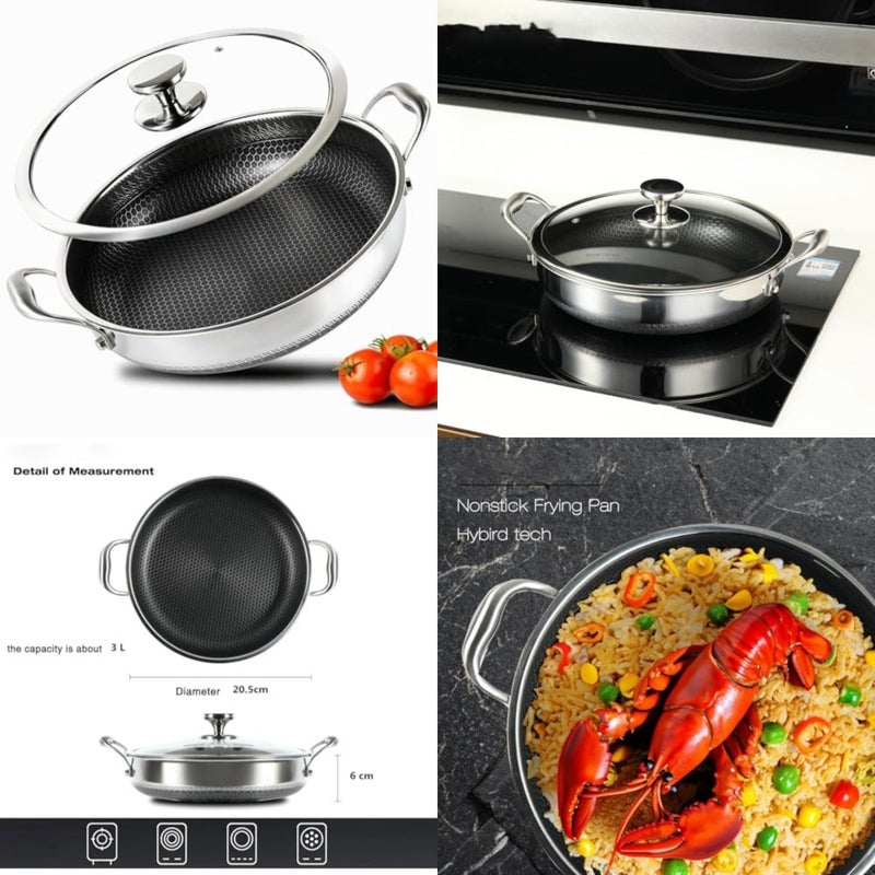 Stainless Steel Nonstick Saute Pan, Cookware with Lid, 28CM Deep Frying Pan, Nonstick Cooking Pot with Handles, Large Skillet, Wok Pan Compatible with All Cooktops, Dishwasher Safe - Image 1