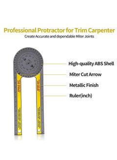 Generic Miter Saw Protractor Angle Finder Tool, 7.3 Inch Aluminum Metal Professional Mitre Protractor, Miter Gauge for Inside Outside Corner, Skirting Woodworking, Carpenter, Plumber (Yellow)  - Image 2
