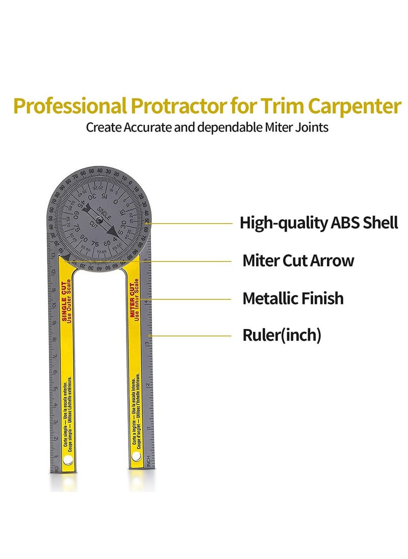 Generic Miter Saw Protractor Angle Finder Tool, 7.3 Inch Aluminum Metal Professional Mitre Protractor, Miter Gauge for Inside Outside Corner, Skirting Woodworking, Carpenter, Plumber (Yellow)  - Image 2