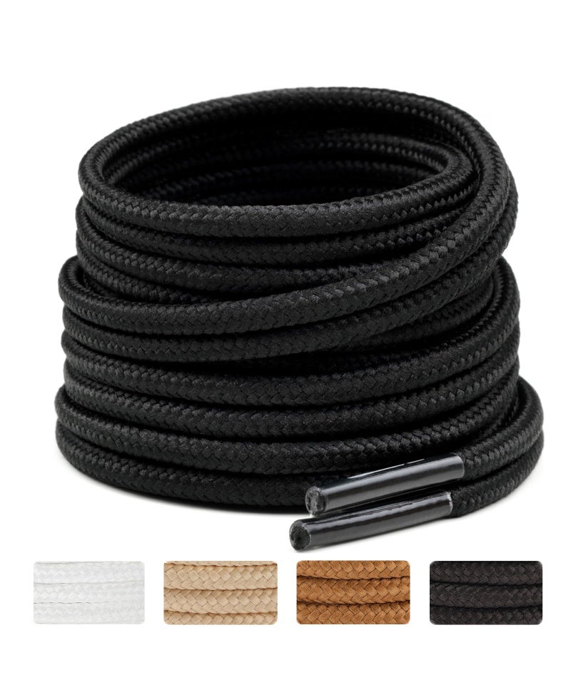 Handshop 2 Pairs Round Boots Shoelaces 3.5 MM Athletic Replacement Shoe Laces 30-63â€ Shoestrings For Running Sporting Walking Black 114 - Image 1