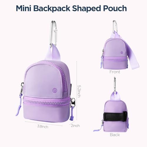 Babysun Mini Backpack Keychain Wristlet Pouch Small Change Coin Purse Cute Zipper Wallet With 3 RFID Card Slots For Women/Men Airpods Cosmetics (Purple) - Image 2