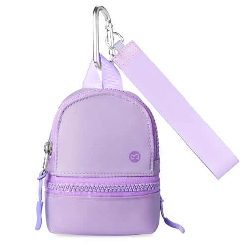 Babysun Mini Backpack Keychain Wristlet Pouch Small Change Coin Purse Cute Zipper Wallet With 3 RFID Card Slots For Women/Men Airpods Cosmetics (Purple) - Image 1