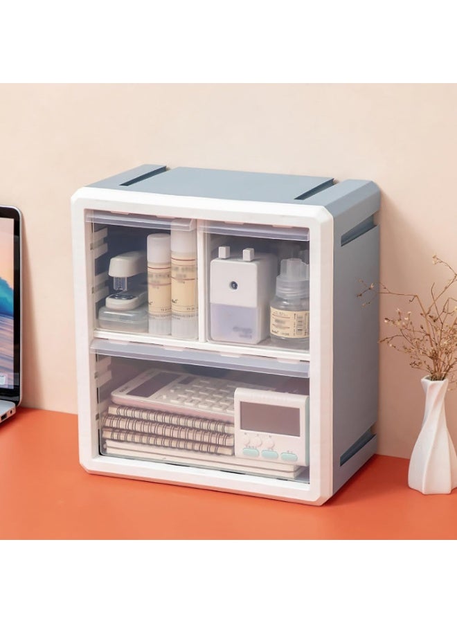 اليسا منظم مكياج بلاستيكي مع درج تخزين وخزانة تخزين معلقة على الحائط وصندوق تخزين مكون من 3 أقسام لتخزين مستحضرات التجميل للمكتب والمدرسة والمنزل ومنظم سطح المكتب (3 أقسام) - Image 1