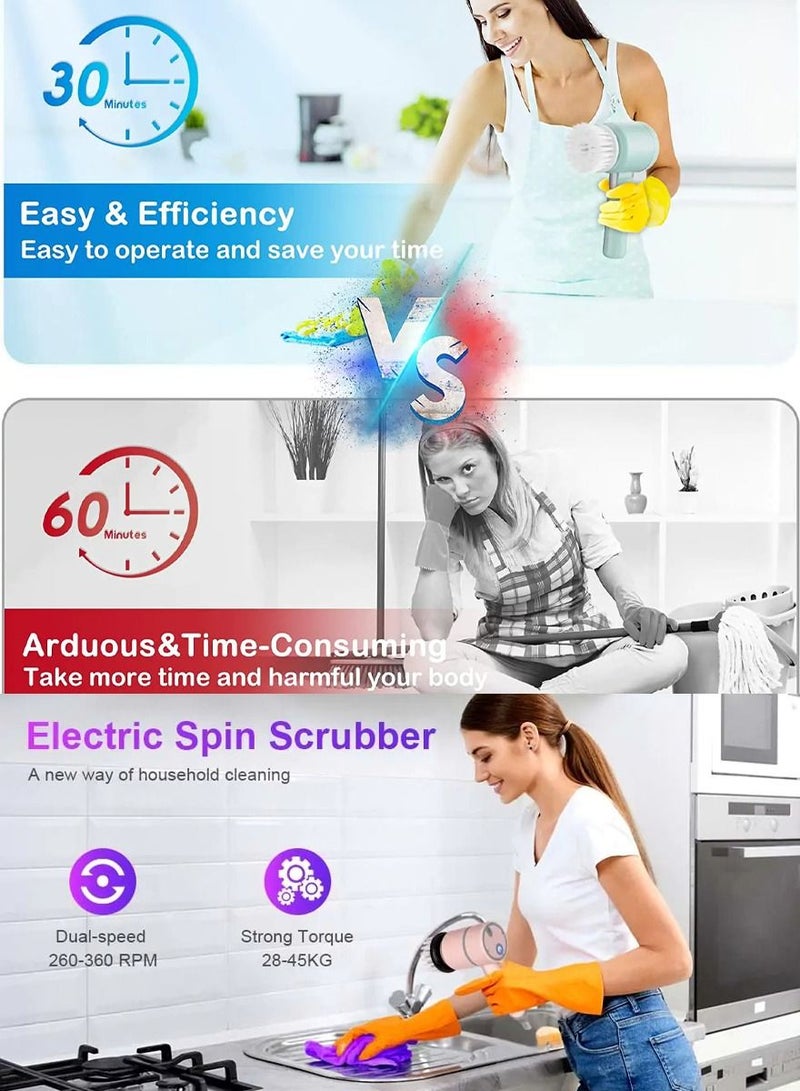 QUTOOB Electric Cordless Cleaning Brush Kit, 2 Brush Heads, Multi-Use Brush Scrubber, Perfect for Kitchen, Dishwashing, Bathtub, Tile, Sink, Stove, Windows, Floor, Car Cleaning, Outdoor - Image 4