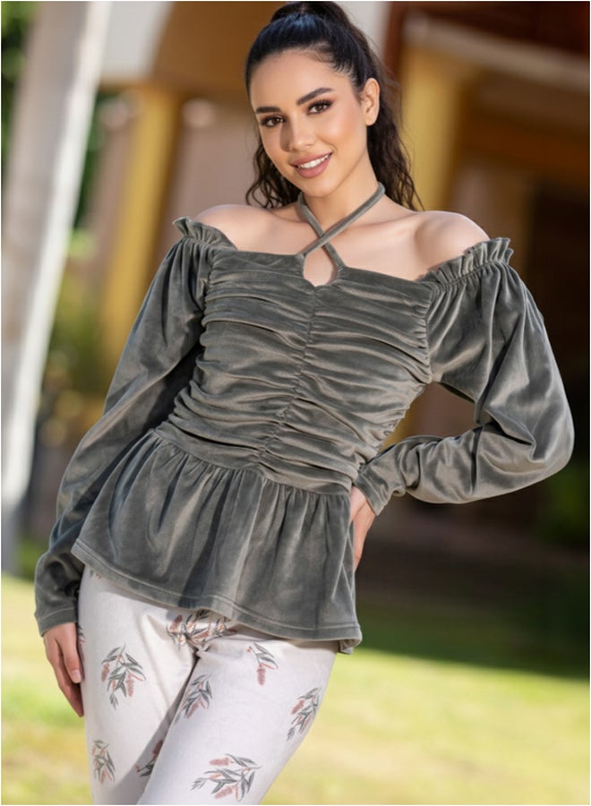 Familia Homewear Olive Velvet Pajama Set - Image 3