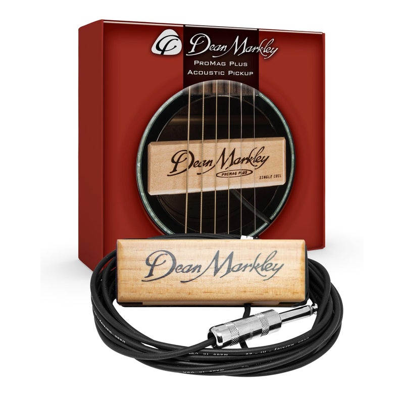 Dean Markley Pro Mag Plus Acoustic Guitar Single Coil Pickup, Smooth Maple Wood Design Active Soundhole Pickup Ebony Finish, Perfect String Balance and 15 Ft Low Noise for Steel-String Guitars - Image 1