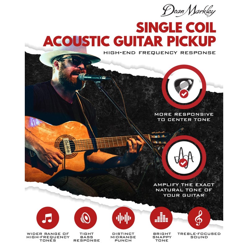 Dean Markley Pro Mag Plus Acoustic Guitar Single Coil Pickup, Smooth Maple Wood Design Active Soundhole Pickup Ebony Finish, Perfect String Balance and 15 Ft Low Noise for Steel-String Guitars - Image 3