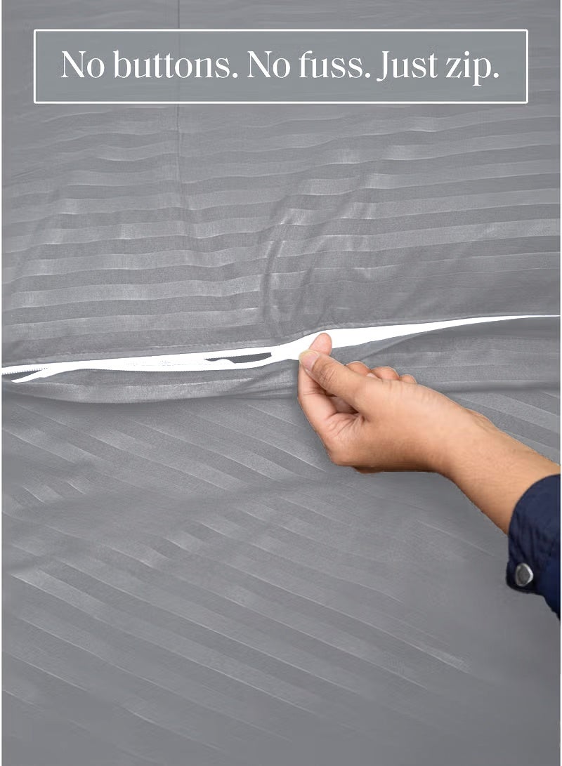 Eworld Premium Striped Duvet Set All Season – 4-Pieces Set Grey | King Size 220x240 cm | Ultra-Soft, Wrinkle-Resistant & Made in Dubai | Includes Duvet Cover, Fitted Sheet (200x200 cm) & 2 Pillowcases (50x70 cm) - Image 3