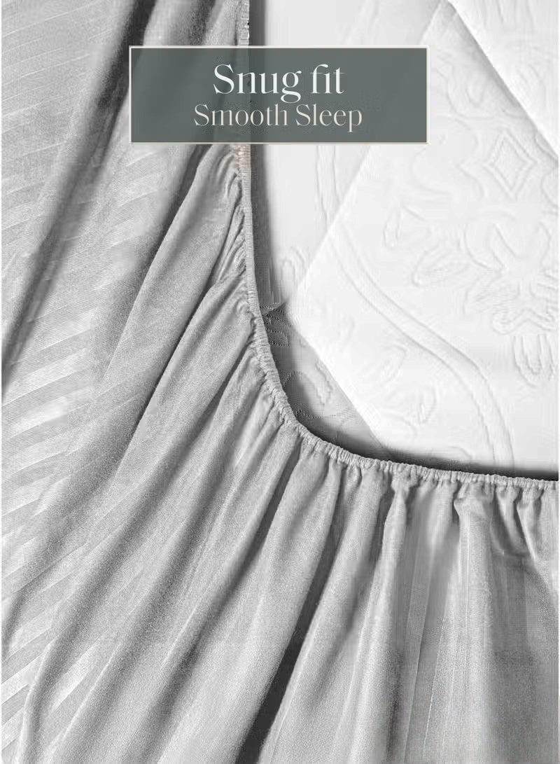 Eworld Premium Striped Duvet Set All Season – 4-Pieces Set Grey | King Size 220x240 cm | Ultra-Soft, Wrinkle-Resistant & Made in Dubai | Includes Duvet Cover, Fitted Sheet (200x200 cm) & 2 Pillowcases (50x70 cm) - Image 5