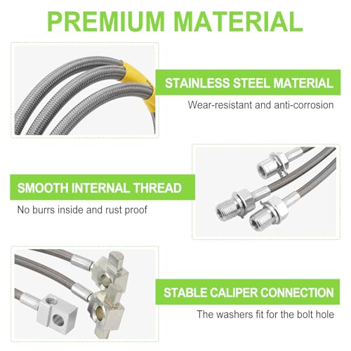 Racewill 3PCS Front and Rear Brake Lines 89340S 89335S, Extended Stainless Steel Brake Lines Compatible with 1971-1991 Chevy GMC C/K 10 15 20 25 Blazer 4"-6" Lift - Image 2