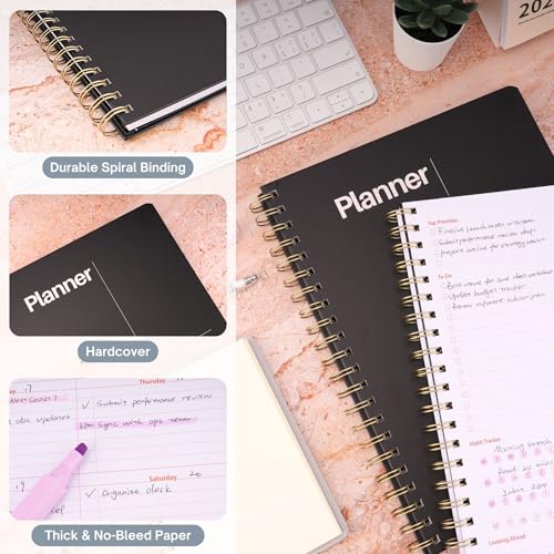 Pinkify It Undated Weekly Planner, 8.5" x 11", Dashboard Layout with Yearly Review, Monthly Calendars, & Weekly To Do List, Spiral Bound Organizer for Work, Study & Life (Black) - Image 5