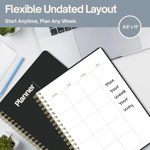 Pinkify It Undated Weekly Planner, 8.5" x 11", Dashboard Layout with Yearly Review, Monthly Calendars, & Weekly To Do List, Spiral Bound Organizer for Work, Study & Life (Black) - Image 2