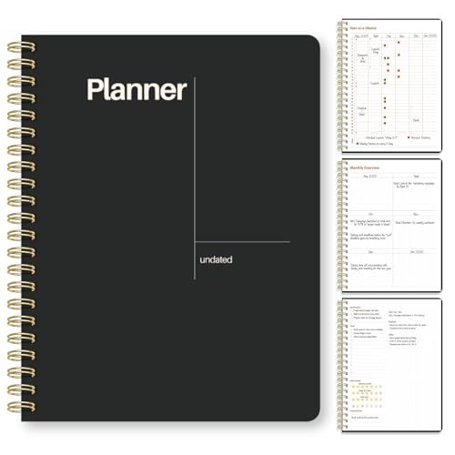 Pinkify It Undated Weekly Planner, 8.5" x 11", Dashboard Layout with Yearly Review, Monthly Calendars, & Weekly To Do List, Spiral Bound Organizer for Work, Study & Life (Black) - Image 1