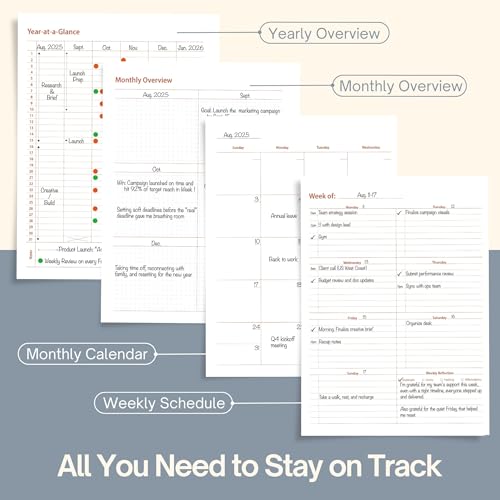 Pinkify It Undated Weekly Planner, 8.5" x 11", Dashboard Layout with Yearly Review, Monthly Calendars, & Weekly To Do List, Spiral Bound Organizer for Work, Study & Life (Black) - Image 3