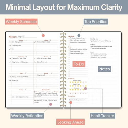 Pinkify It Undated Weekly Planner, 8.5" x 11", Dashboard Layout with Yearly Review, Monthly Calendars, & Weekly To Do List, Spiral Bound Organizer for Work, Study & Life (Black) - Image 4