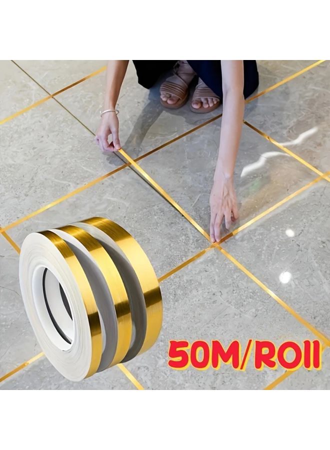 شريط لاصق ذهبي ذاتي اللصق للبلاط بعرض 0.5 سم، شريط عازل مقاوم للماء لفجوات الأرضيات والجدران - Image 2