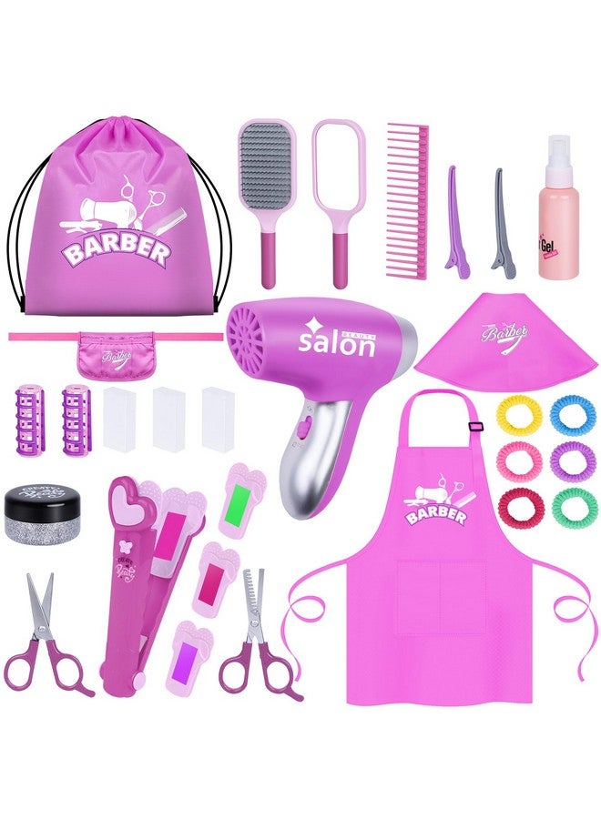 Gifts2U Gifts2U Hair Salon Toys for Girls, 26 Pcs Realistic Girl Beauty Salon Playset Hair Styling Set with Blow Dryer, Barber Costume Apron, Scissors and Stylist Accessories. - Image 1