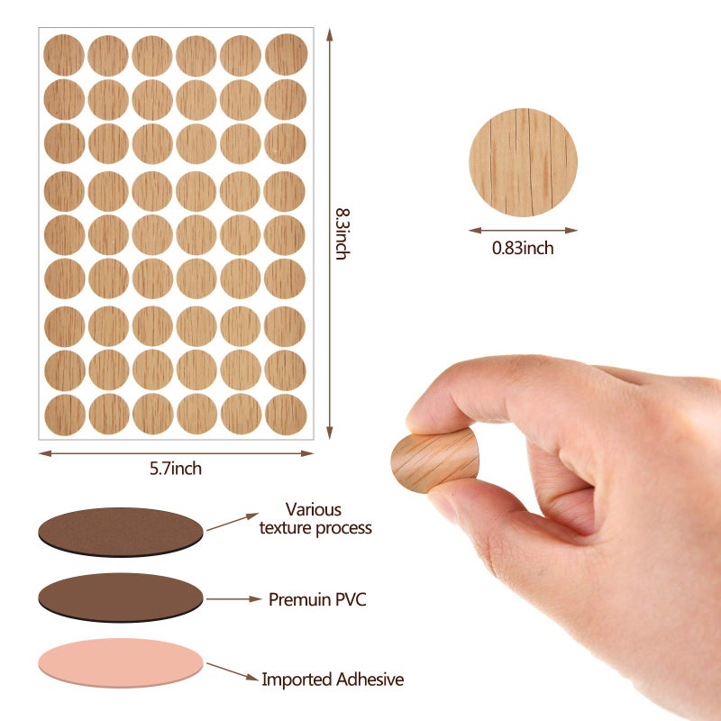 Tenare 648 Pieces Adhesive Screw Hole Cover Stickers Wood Grain Furniture Stickers 12 Colors Waterproof Screw PVC Cover Caps for Wall Cabinets Desk Repairing(Chic Style) - Image 2