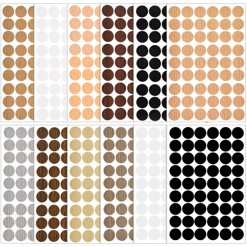 Tenare 648 Pieces Adhesive Screw Hole Cover Stickers Wood Grain Furniture Stickers 12 Colors Waterproof Screw PVC Cover Caps for Wall Cabinets Desk Repairing(Chic Style) - Image 3