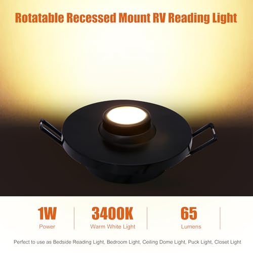 Facon Rotatable RV Puck Light, 3-Inch Recessed Mount Down Light with Push Switch, Adjustable LED RV Reading Light, 12Volts Interior Light for RV Camper Trailer Motorhome (Pack of 2) - Image 2