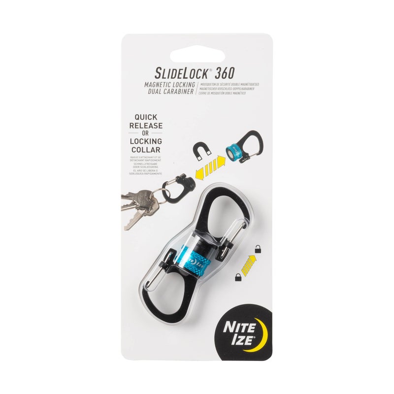 Nite Ize SlideLock 360 Degree Magnetic Locking Dual Carabiner - S-Biners with Twist-to-Lock Collar - Magnetic Carabiner Keychains for Keys, Camping Accessories & More - Blue - Image 1