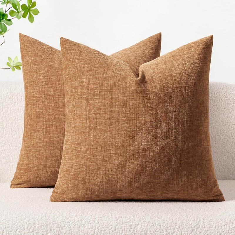 MIULEE Pack of 2 Brown Throw Pillow Covers 18x18 Inch Soft Chenille Pillow Covers for Sofa Living Room Couch Solid Dyed Cases - Image 2
