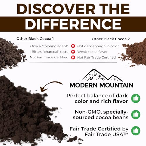 MODERN MOUNTAIN Black Cocoa Powder (1 lb) Bake the Darkest Chocolate Baked Goods, Achieve Rich Chocolate Flavor, All-Natural Substitute for Black Food Coloring, Dutch-Processed Cocoa Powder, Unsweetened, Extra Dark, Fair Trade Certified - Image 4