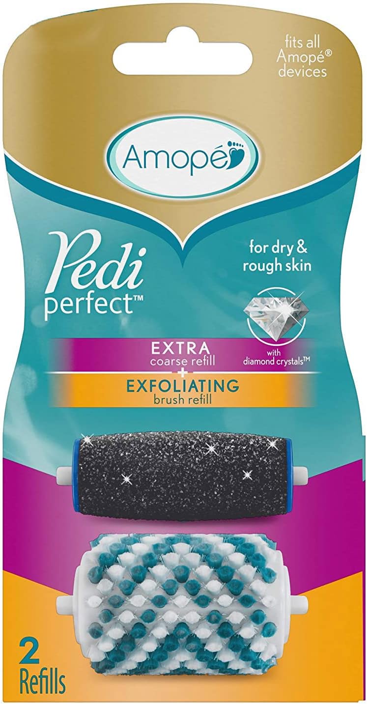 Amope Amop Pedi Perfect  Electronic Foot File Mixed Refills 2 ct Extra Coarse  Exfoliating Brush 
