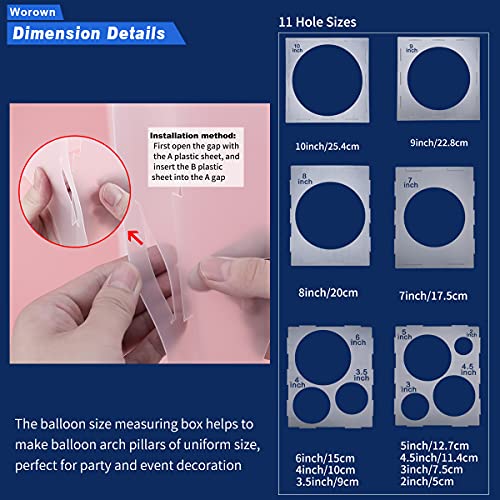 Worown 11 Holes Collapsible Plastic Balloon Sizer Cube Box, 2-10 Inch Balloon Size Measuring Tools for Decorations like Balloons Arch & Column (White) - Image 3