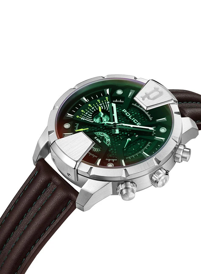 POLICE Mens Huntley Leather Strap Analog Wrist Watch PEWJF2203705 45mm Brown