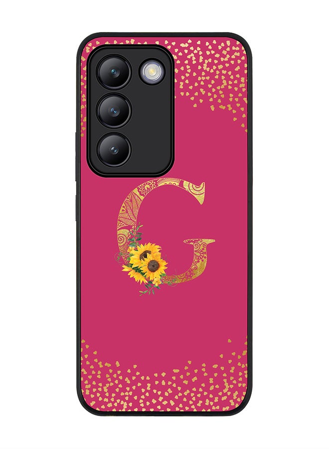 Stylizedd Rugged Black edge case for Vivo V30 Lite 5G, Cover Custom Monogram Initial Letter Mandala Floral Pattern Alphabet - G ( Deep Pink Rose ) - Image 1