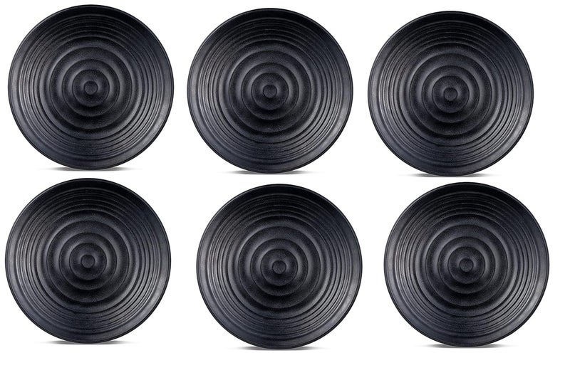 Coolkart Round Matte Black Melamine Half Plate Set Set of 6 - Image 1