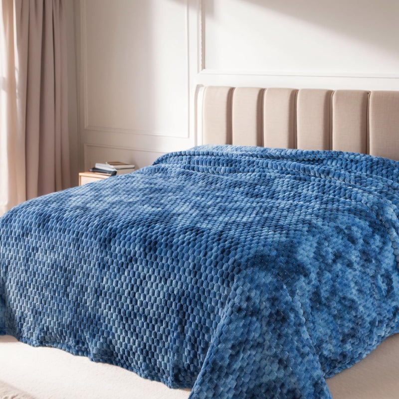 Richave Queen Size Fleece Blanket Premium Lightweight Anti-Static 90x90 Inches 3D Clouds Stylish Jacquard Velvet Plush Bed Blanket for Queen Full Bed  Tie-dye Stone Blue - Image 1
