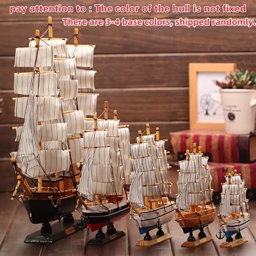 IBLUELOVER Wooden Sailboat Model 8.5" Tall Marine Coastal Sailing Ship Model Mediterranean Style Wood Handcrafted Sailing Boat Vintage Nautical Ocean Theme Sail Boat Ornaments Home Office Tabletop Decors - Image 2