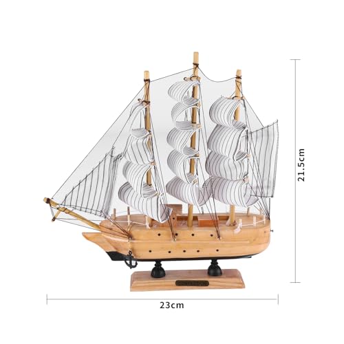 IBLUELOVER Wooden Sailboat Model 8.5" Tall Marine Coastal Sailing Ship Model Mediterranean Style Wood Handcrafted Sailing Boat Vintage Nautical Ocean Theme Sail Boat Ornaments Home Office Tabletop Decors - Image 4