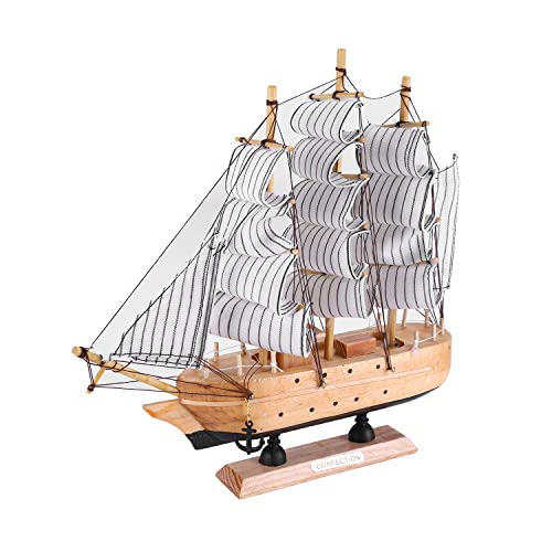 IBLUELOVER Wooden Sailboat Model 8.5" Tall Marine Coastal Sailing Ship Model Mediterranean Style Wood Handcrafted Sailing Boat Vintage Nautical Ocean Theme Sail Boat Ornaments Home Office Tabletop Decors - Image 3