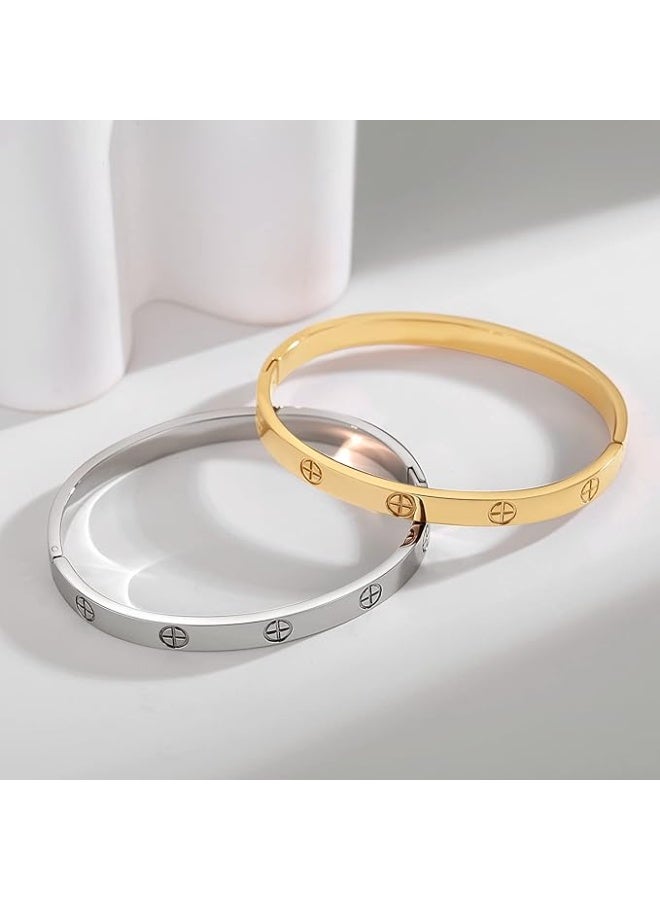 RIMRIVA أسوار الذهب للمرأة 14K طلاء الذهب الصداقة الحب سوار سوار مكعب الزيركونيا الفولاذ المقاوم للصدأ سوار المجوهرات عيد الميلاد عيد الحب هدايا عيد الميلاد للمرأة - Image 2