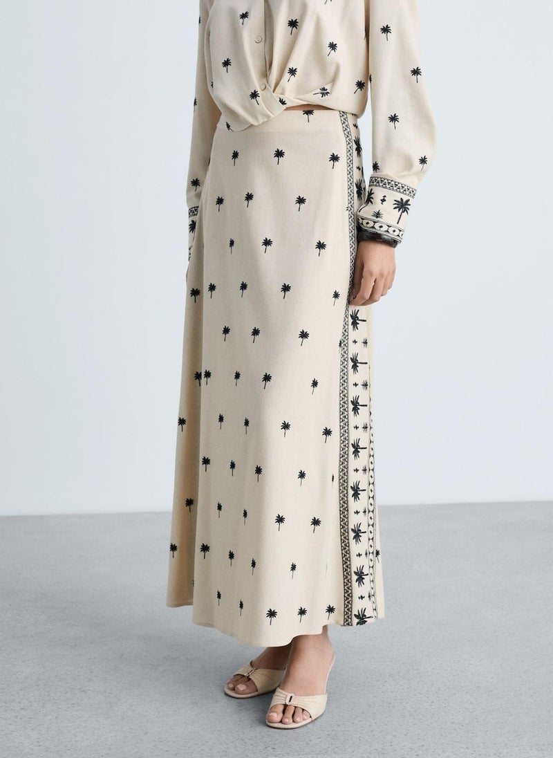 MANGO Embroidered Flared Skirt  - Image 1