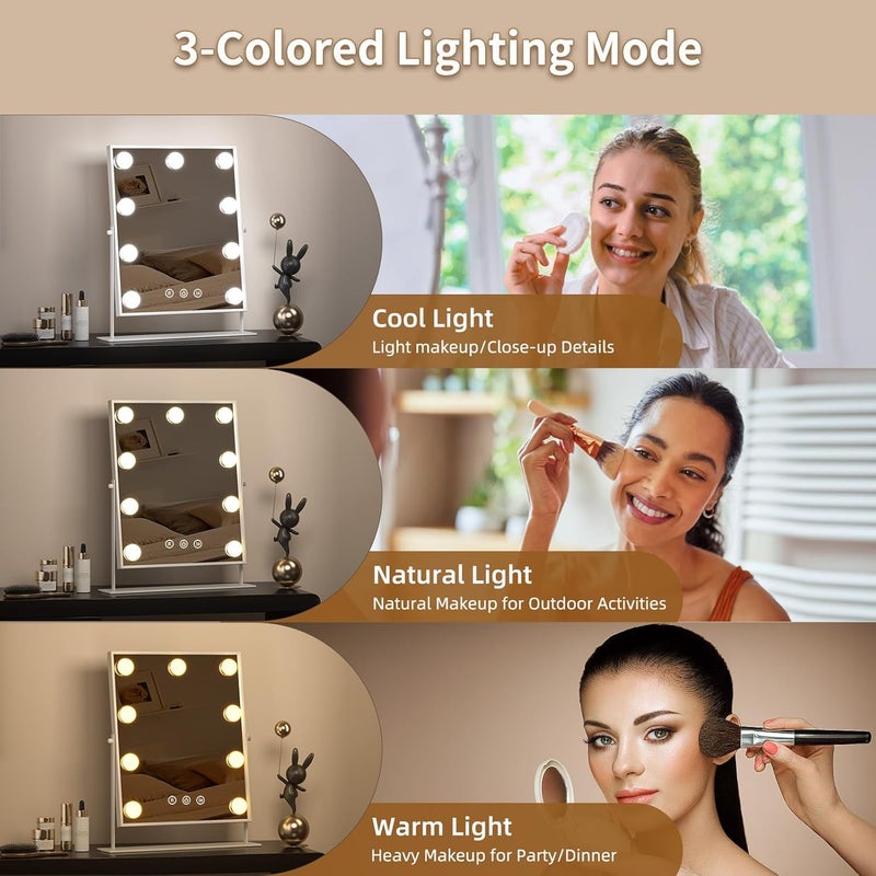 COSMIRROR Hollywood Makeup Vanity Mirror with Lights, LED Lighted Makeup Mirror with 9 Dimmable Bulbs and 3 Color Lighting Modes, Smart Touch Control, Plug in Cosmetic Light Up Mirror (White) - Image 3