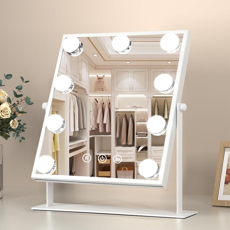COSMIRROR Hollywood Makeup Vanity Mirror with Lights, LED Lighted Makeup Mirror with 9 Dimmable Bulbs and 3 Color Lighting Modes, Smart Touch Control, Plug in Cosmetic Light Up Mirror (White) - Image 1