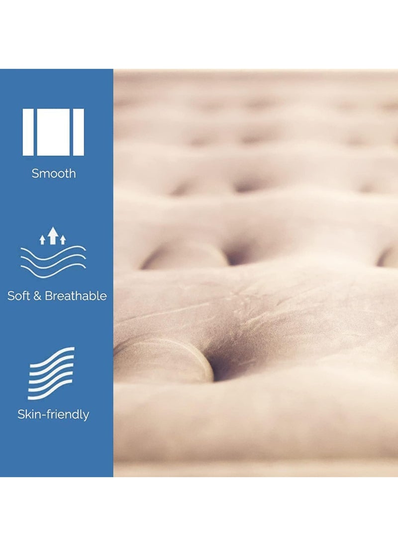 Generic - Double Air Bed with Built-in Air Pump, Inflatable Queen Mattress, One-Button Inflate/Deflate, Ultra-Plush Fiber Technology for Home, Travel & Camping, 78 x 56 x 15 Inches - Tan - Image 1