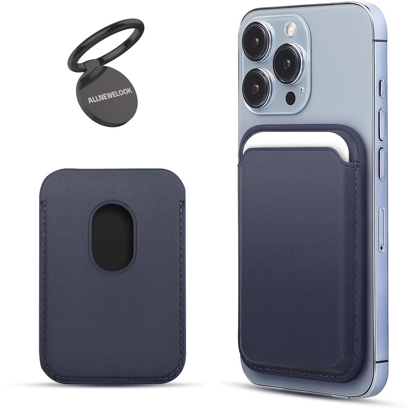 ALLNEWELOOK RFID Leather Phone Wallet with Strong Magnet & Stick-On Design, Compatible with iPhone 15/14/13/12 Series (Blue) - Image 2