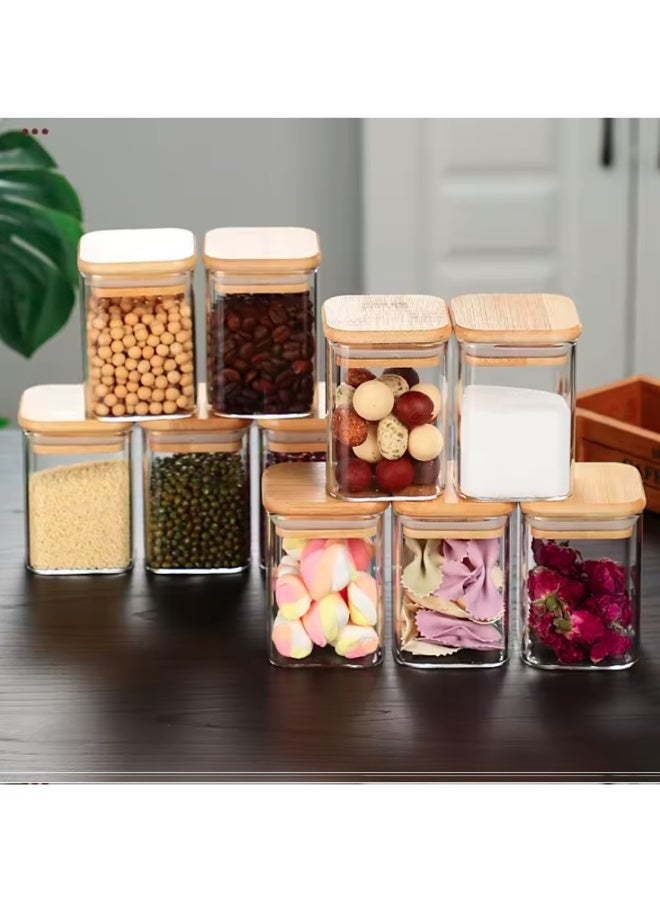 إيباسكت برطمانات توابل مصنوعة من الاكليريك عالي الجودة مكونة من 12 برطمان بسعة 250 مل لتكفي جميع احتياجاتك التخزينية مع غطاء من الخيزران محكم الغلق وحامل خشبي قوي جميع المقاسات متوفرة ومصنوعة من مواد صحية غير ضارة. - Image 2