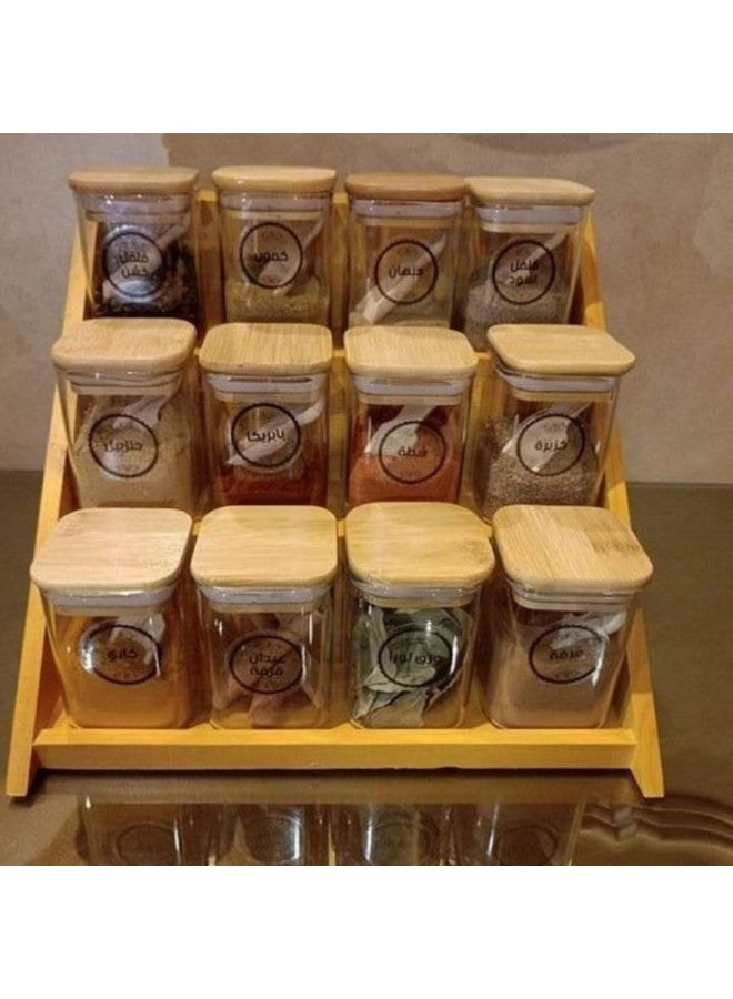 إيباسكت برطمانات توابل مصنوعة من الاكليريك عالي الجودة مكونة من 12 برطمان بسعة 250 مل لتكفي جميع احتياجاتك التخزينية مع غطاء من الخيزران محكم الغلق وحامل خشبي قوي جميع المقاسات متوفرة ومصنوعة من مواد صحية غير ضارة. - Image 4