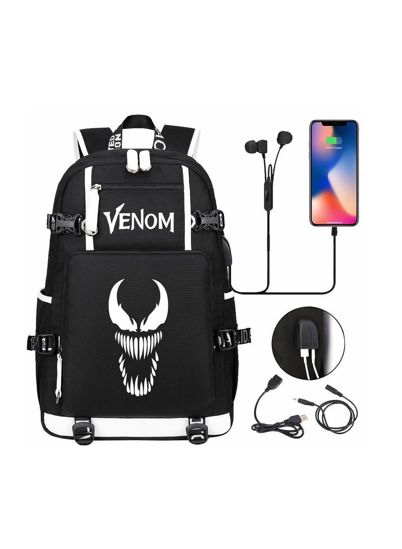 Venom USB printed leisure travel backpack